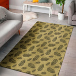 Black And Gold Feather Pattern Print Area Rug