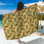 Black And Gold Feather Pattern Print Beach Sarong Wrap