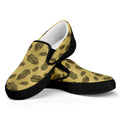 Black And Gold Feather Pattern Print Black Slip On Sneakers