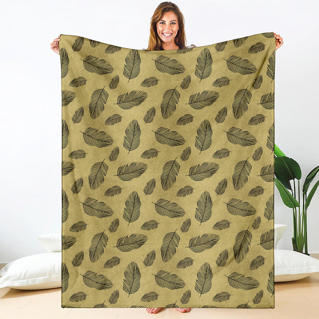 Black And Gold Feather Pattern Print Blanket