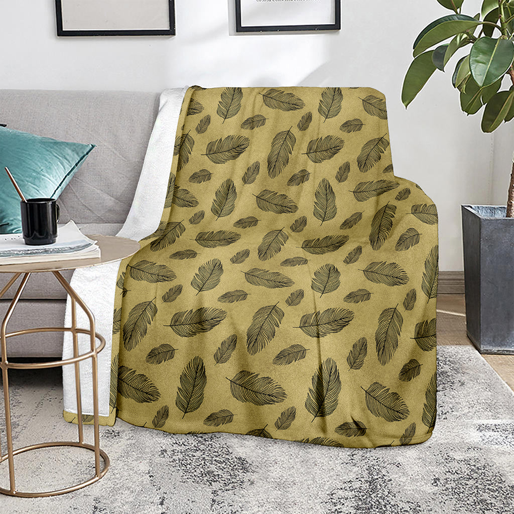 Black And Gold Feather Pattern Print Blanket