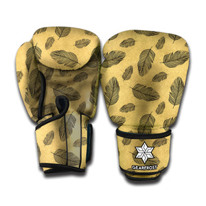 Black And Gold Feather Pattern Print Boxing Gloves