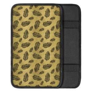 Black And Gold Feather Pattern Print Car Center Console Cover