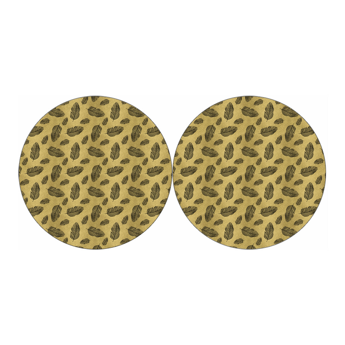 Black And Gold Feather Pattern Print Car Coasters