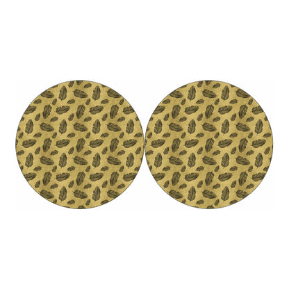 Black And Gold Feather Pattern Print Car Coasters