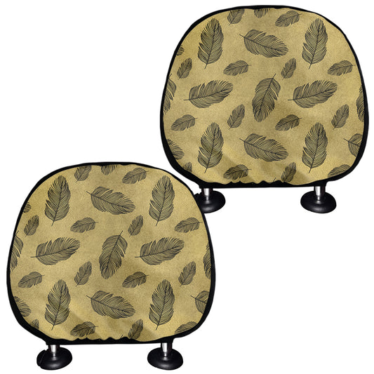 Black And Gold Feather Pattern Print Car Headrest Covers