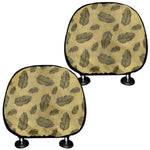 Black And Gold Feather Pattern Print Car Headrest Covers