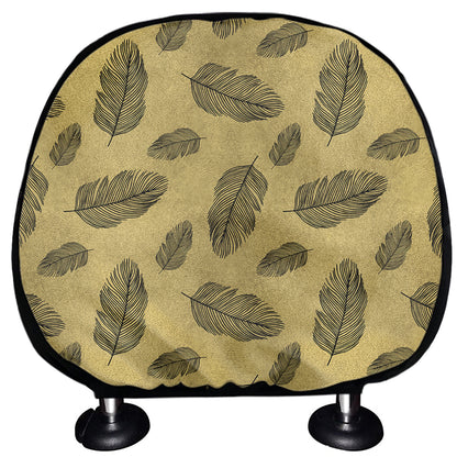 Black And Gold Feather Pattern Print Car Headrest Covers