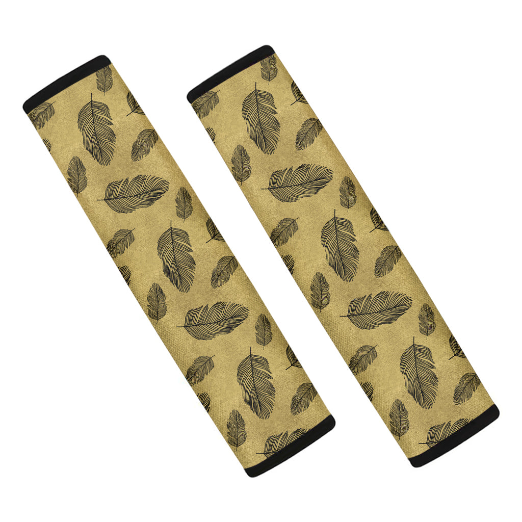 Black And Gold Feather Pattern Print Car Seat Belt Covers