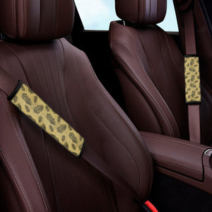 Black And Gold Feather Pattern Print Car Seat Belt Covers