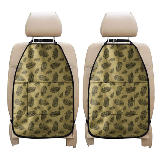 Black And Gold Feather Pattern Print Car Seat Organizers