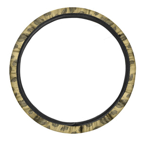 Black And Gold Feather Pattern Print Car Steering Wheel Cover