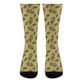 Black And Gold Feather Pattern Print Crew Socks