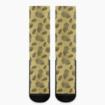 Black And Gold Feather Pattern Print Crew Socks