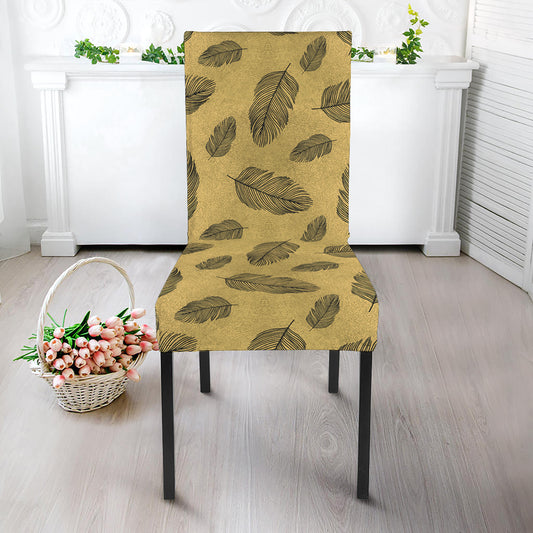 Black And Gold Feather Pattern Print Dining Chair Slipcover
