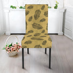 Black And Gold Feather Pattern Print Dining Chair Slipcover
