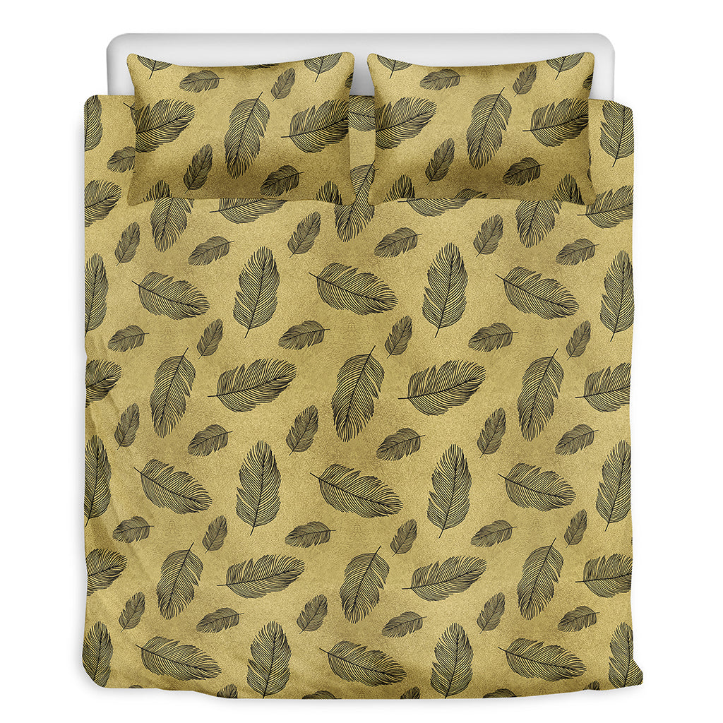 Black And Gold Feather Pattern Print Duvet Cover Bedding Set