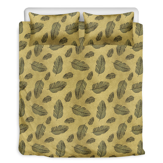 Black And Gold Feather Pattern Print Duvet Cover Bedding Set