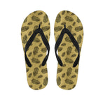 Black And Gold Feather Pattern Print Flip Flops