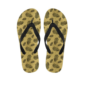 Black And Gold Feather Pattern Print Flip Flops