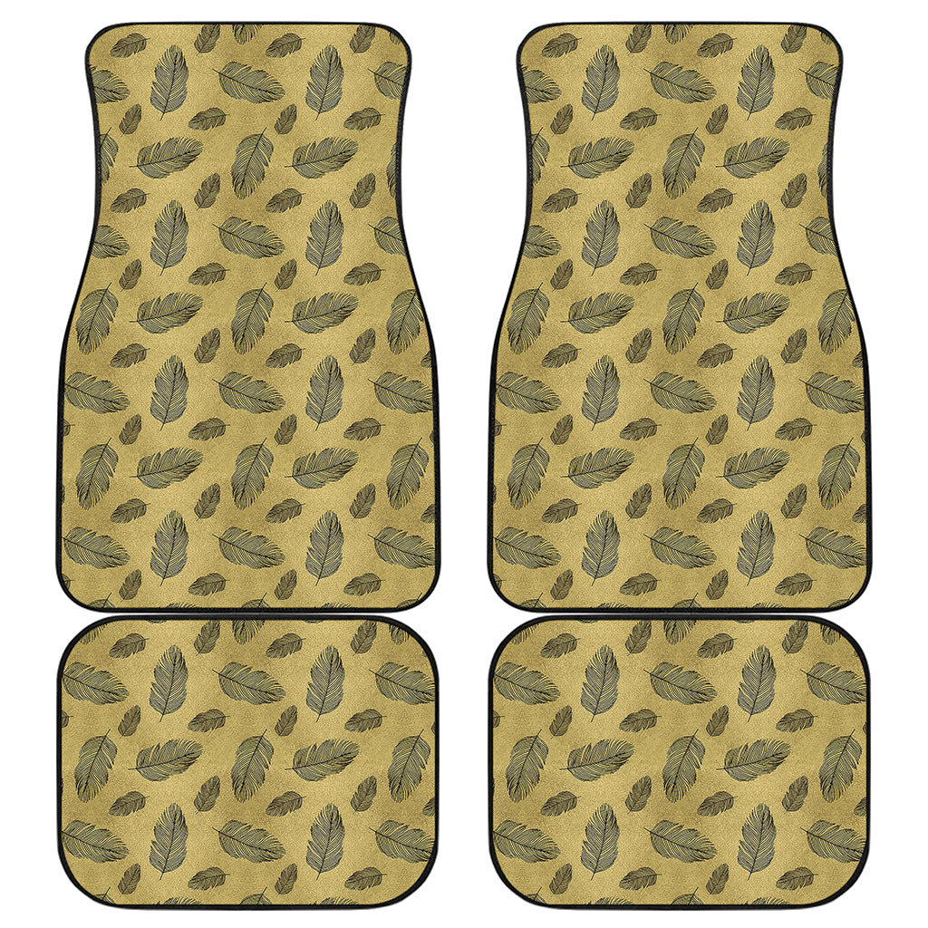 Black And Gold Feather Pattern Print Front and Back Car Floor Mats