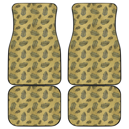 Black And Gold Feather Pattern Print Front and Back Car Floor Mats