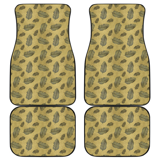 Black And Gold Feather Pattern Print Front and Back Car Floor Mats