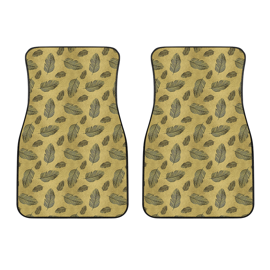 Black And Gold Feather Pattern Print Front Car Floor Mats