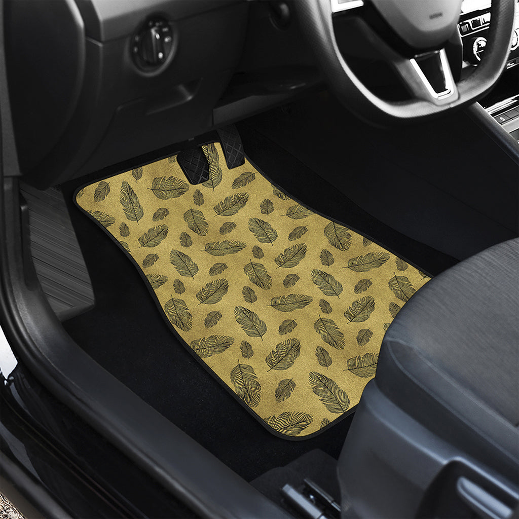 Black And Gold Feather Pattern Print Front Car Floor Mats