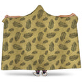 Black And Gold Feather Pattern Print Hooded Blanket