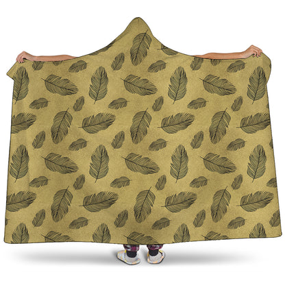 Black And Gold Feather Pattern Print Hooded Blanket
