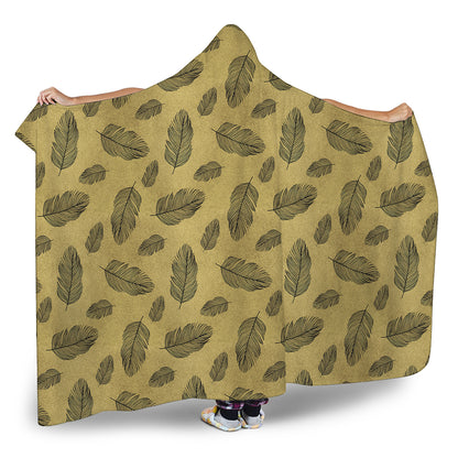 Black And Gold Feather Pattern Print Hooded Blanket