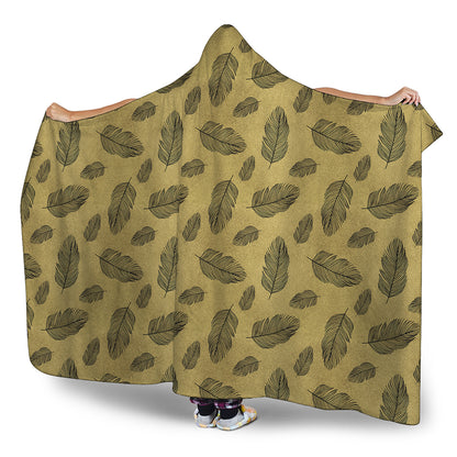 Black And Gold Feather Pattern Print Hooded Blanket