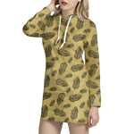 Black And Gold Feather Pattern Print Hoodie Dress