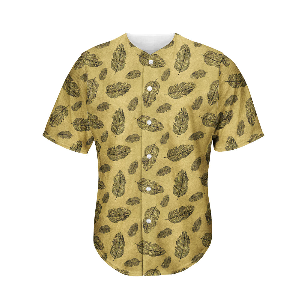 Black And Gold Feather Pattern Print Men's Baseball Jersey