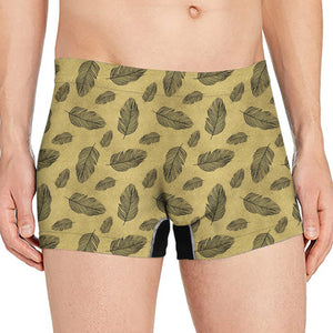 Black And Gold Feather Pattern Print Men's Boxer Briefs