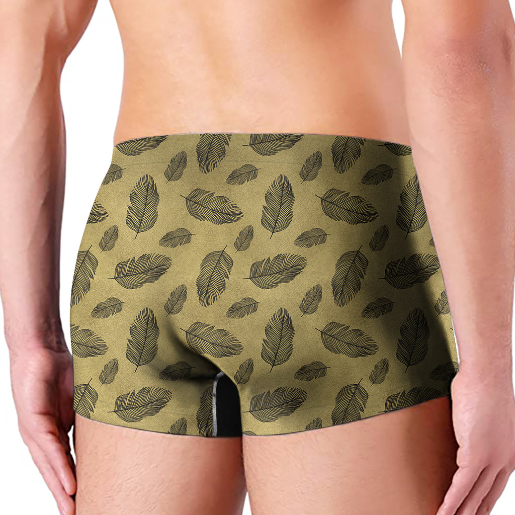 Black And Gold Feather Pattern Print Men's Boxer Briefs