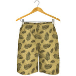 Black And Gold Feather Pattern Print Men's Shorts