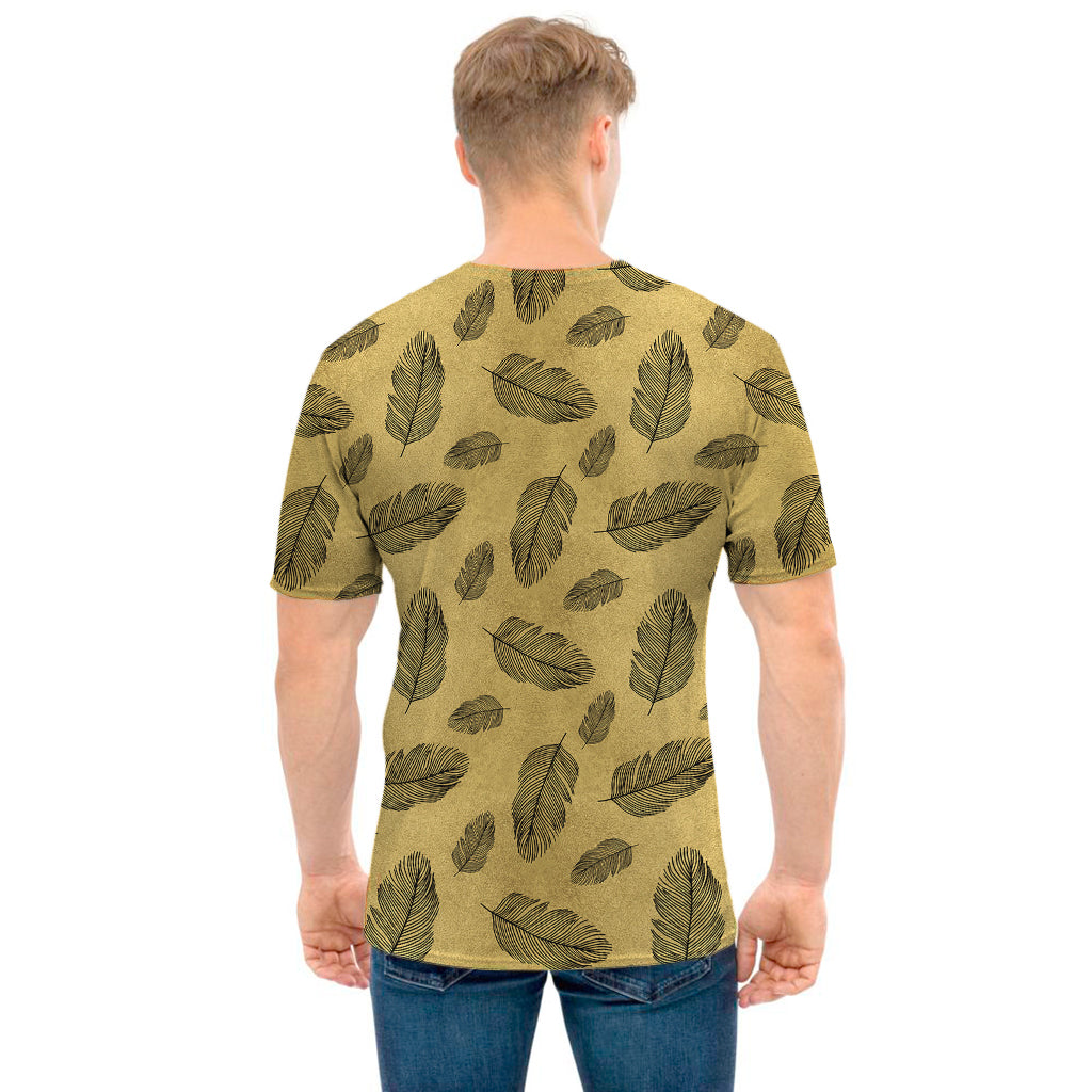 Black And Gold Feather Pattern Print Men's T-Shirt