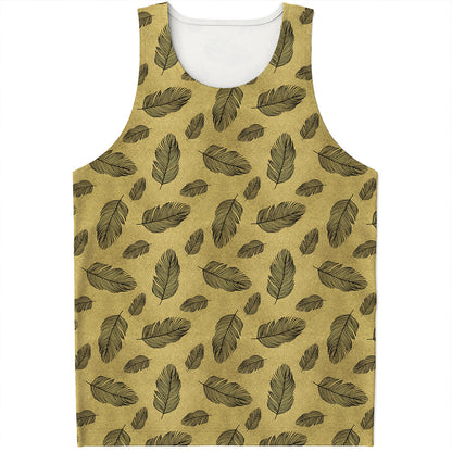 Black And Gold Feather Pattern Print Men's Tank Top