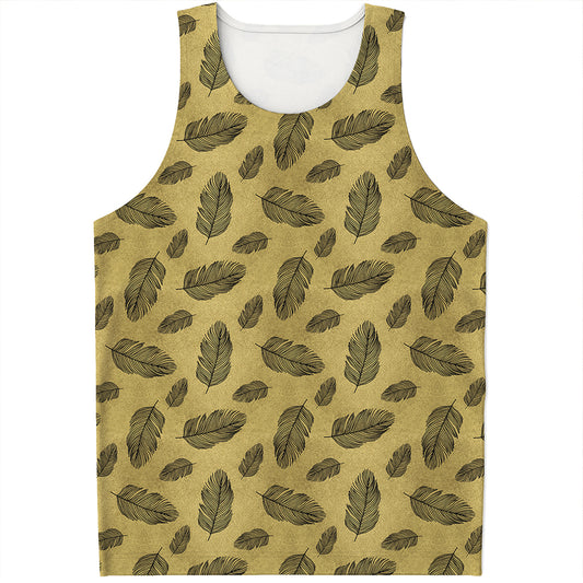 Black And Gold Feather Pattern Print Men's Tank Top