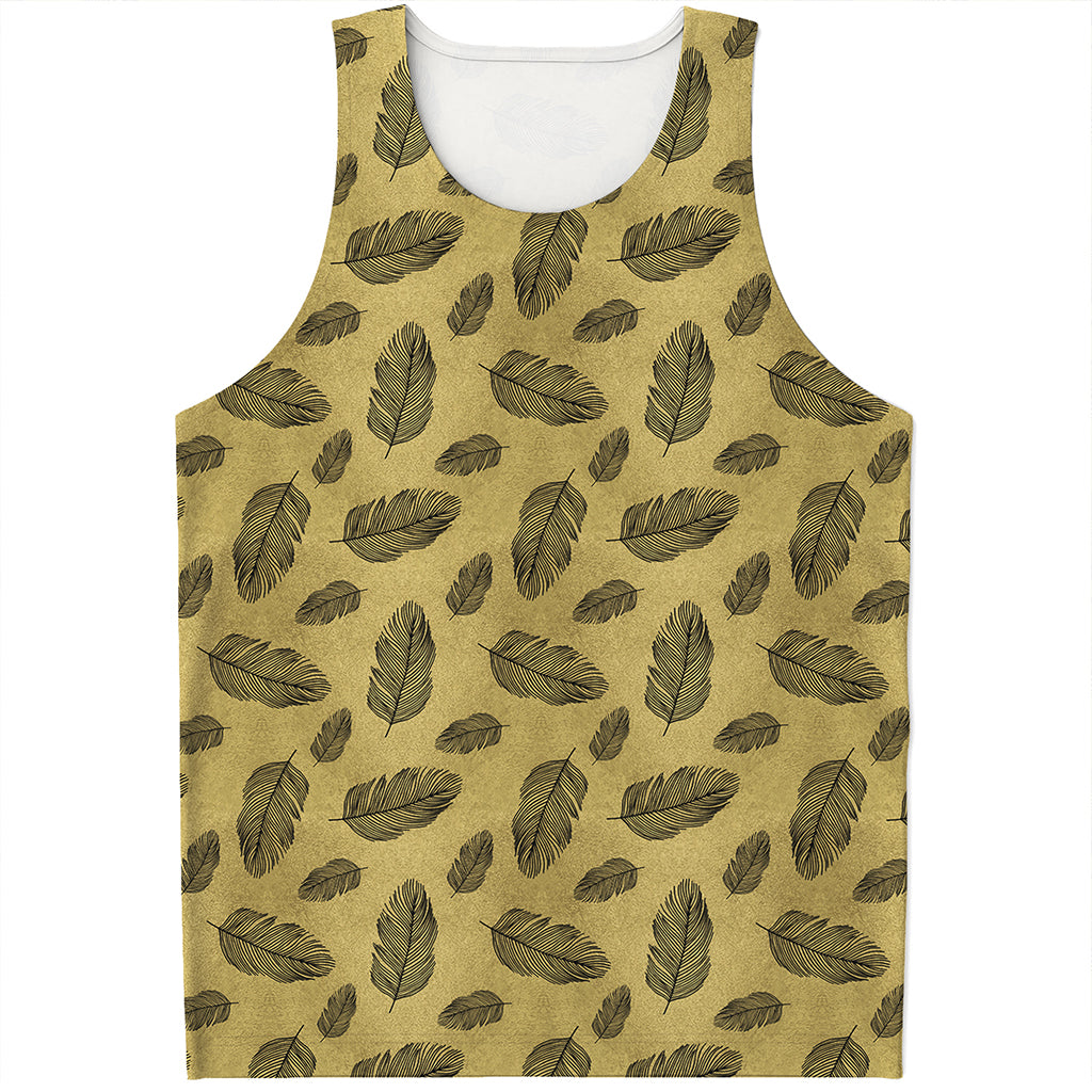 Black And Gold Feather Pattern Print Men's Tank Top