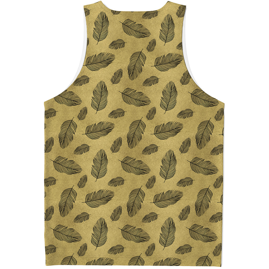 Black And Gold Feather Pattern Print Men's Tank Top