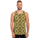 Black And Gold Feather Pattern Print Men's Tank Top