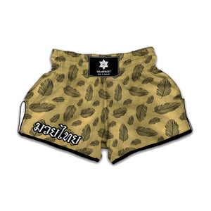 Black And Gold Feather Pattern Print Muay Thai Boxing Shorts