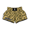 Black And Gold Feather Pattern Print Muay Thai Boxing Shorts