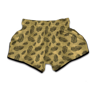 Black And Gold Feather Pattern Print Muay Thai Boxing Shorts