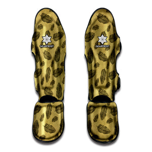 Black And Gold Feather Pattern Print Muay Thai Shin Guard