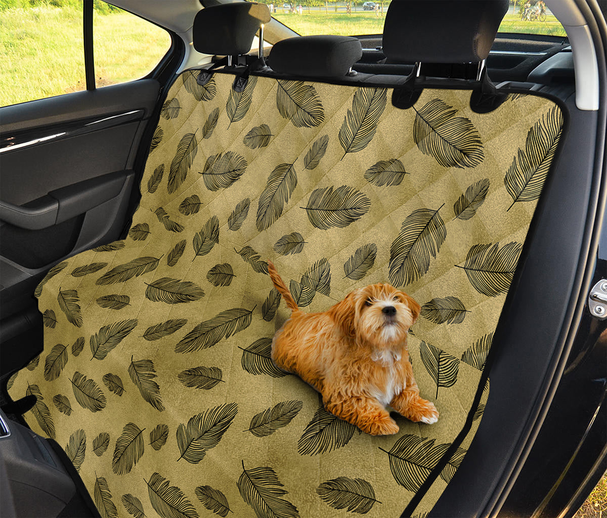 Black And Gold Feather Pattern Print Pet Car Back Seat Cover