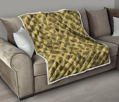 Black And Gold Feather Pattern Print Quilt